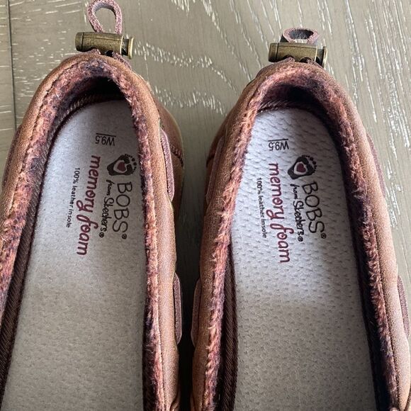 BOBS Slip On Flat Memory Foam Brown Vegan Leather Textile Shoes Women’s Size 9.5 - Picture 4 of 12